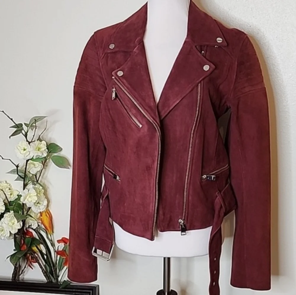 NEW LaMarque Laetica Burgundy Leather Suede Moto Biker Jacket Luxury Celeb Style - Picture 11 of 14